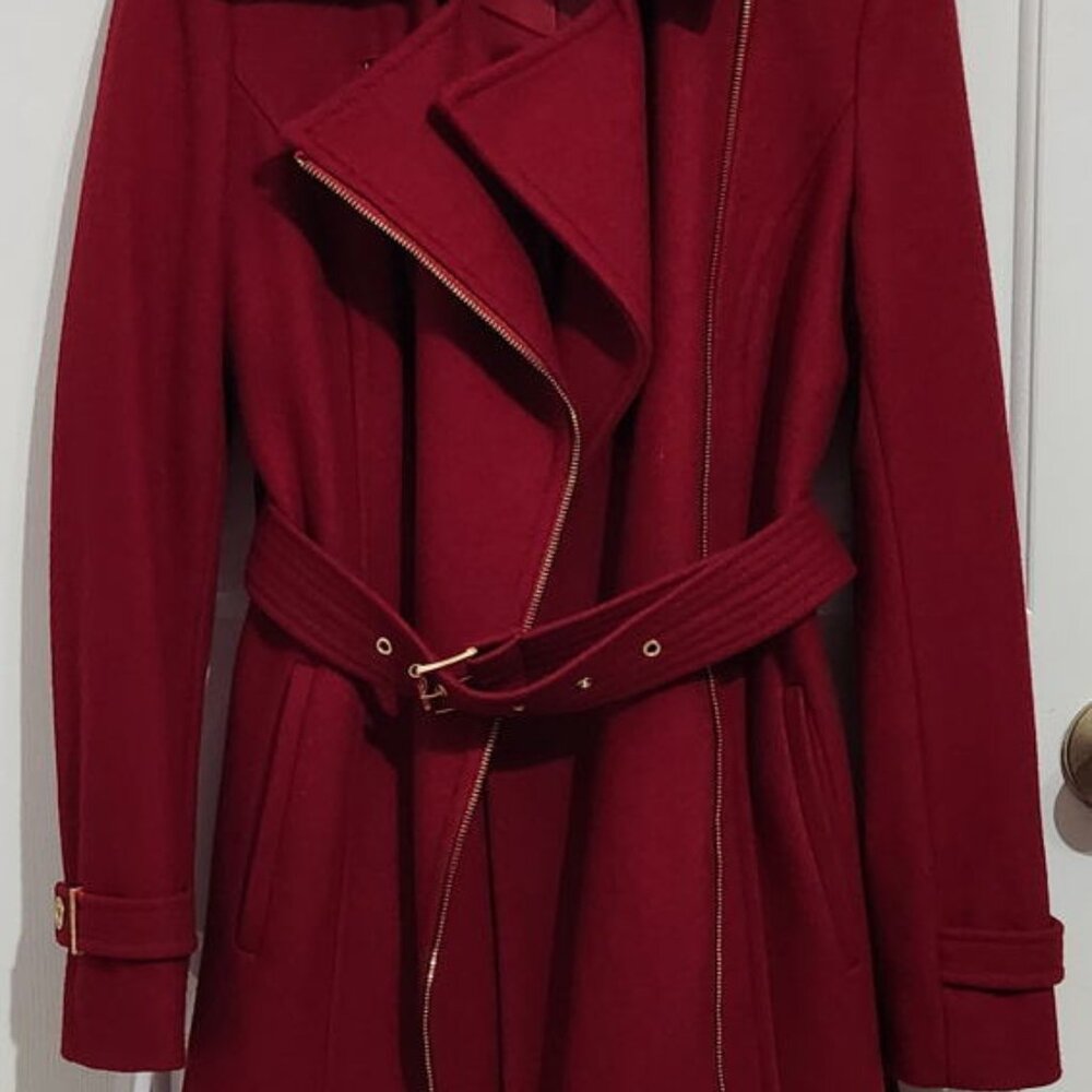 Michael Kors Red Belted P-Coat Size 0